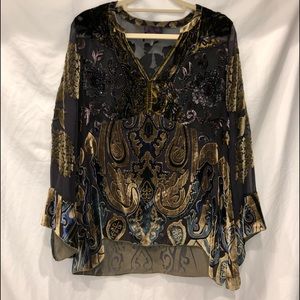 Hale Bob Bell Sleeve Velvet Beaded Top
